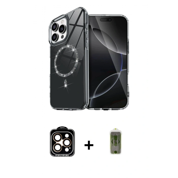 MARSİLYAN™- iPhone 15 Pro Max Kılıf Kıvılcım Form Prime - Siyah Joko Magic 5D Hayalet Cam + Turuncu PVD Metal Kamera Lens