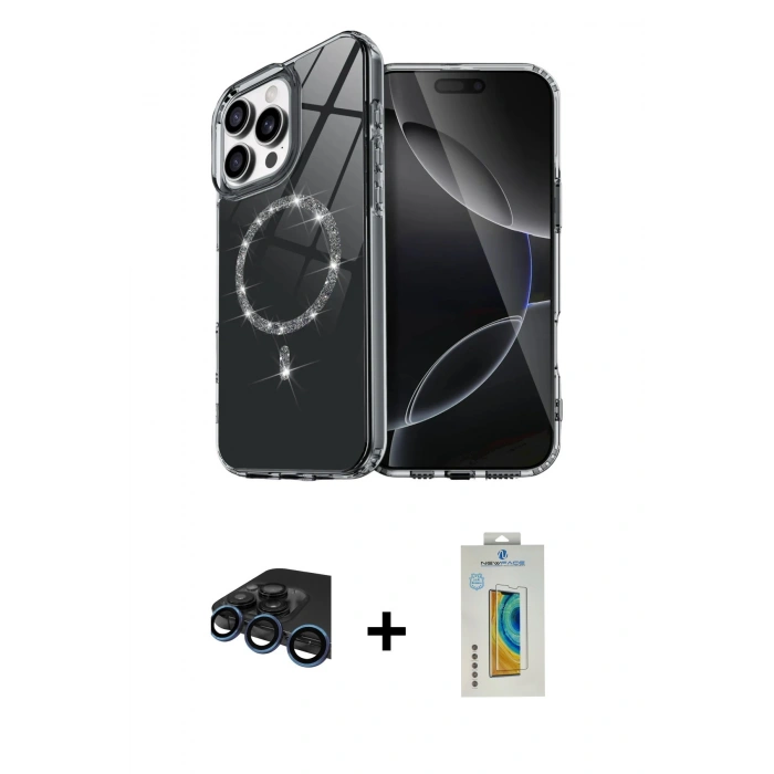 MARSİLYAN™- iPhone 15 Pro Max Kılıf Kıvılcım Form Prime - Siyah Polymer Nano Ekran Koruyucu + Raze Metal Kamera Lens - LT