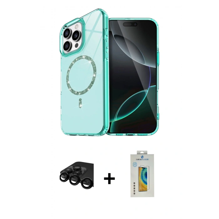 MARSİLYAN™- iPhone 15 Pro Max Kılıf Kıvılcım Form Prime - Siyah Polymer Nano Ekran Koruyucu + Raze Metal Kamera Lens - SH
