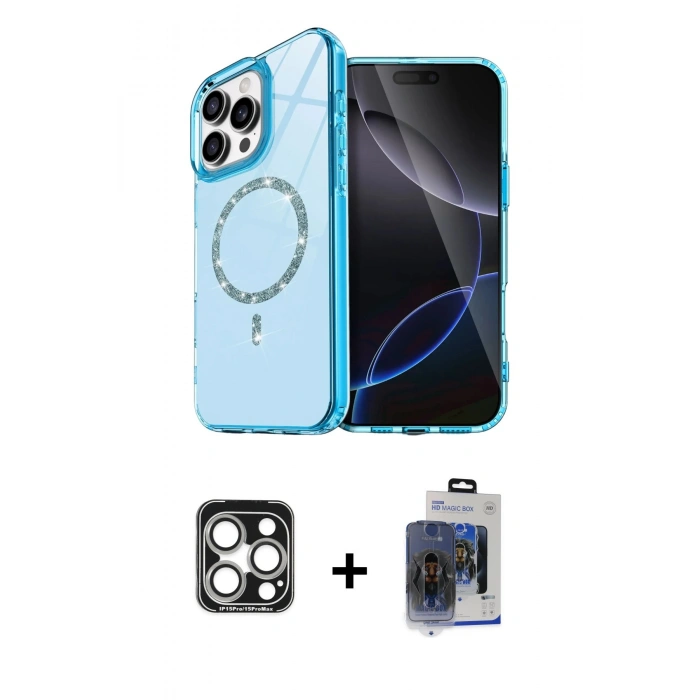 MARSİLYAN™- iPhone 15 Pro Max Kılıf Kıvılcım Form Prime - Siyah Vanessa Magic Cam + PVD Metal Kamera Lens - GS