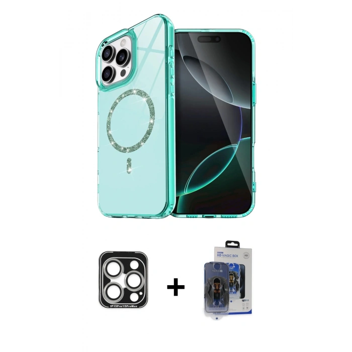 MARSİLYAN™- iPhone 15 Pro Max Kılıf Kıvılcım Form Prime - Siyah Vanessa Magic Cam + PVD Metal Kamera Lens - GS