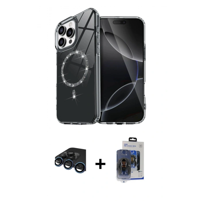 MARSİLYAN™- iPhone 15 Pro Max Kılıf Kıvılcım Form Prime - Siyah Vanessa Magic Cam + Raze Metal Kamera Lens - LT