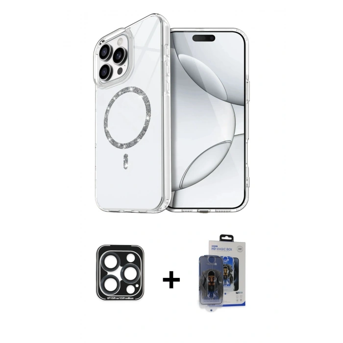 MARSİLYAN™- iPhone 15 Pro Max Kılıf Kıvılcım Form Prime - Siyah Vanessa Magic Cam + PVD Metal Kamera Lens - LT