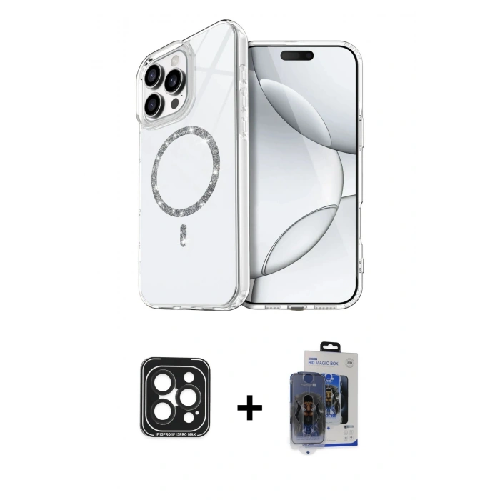 MARSİLYAN™- iPhone 15 Pro Max Kılıf Kıvılcım Form Prime - Siyah Vanessa Magic Cam + PVD Metal Kamera Lens - SH