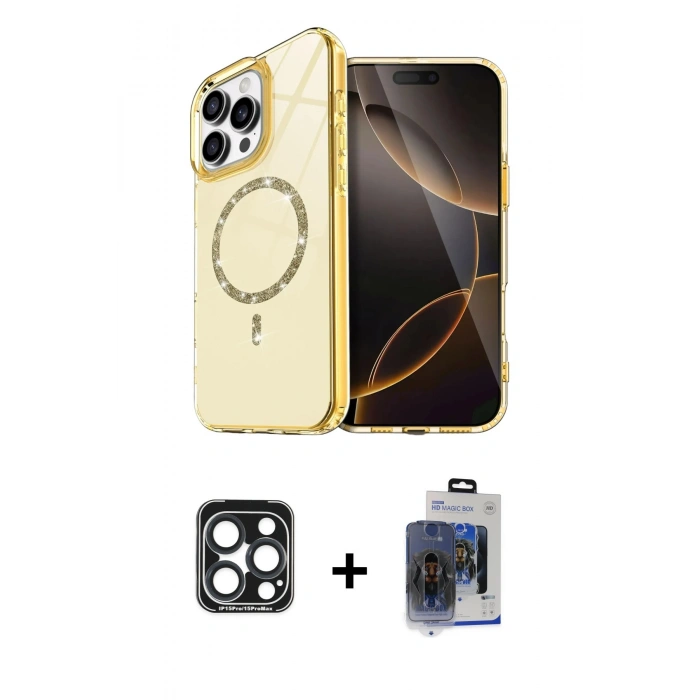 MARSİLYAN™- iPhone 15 Pro Max Kılıf Kıvılcım Form Prime - Siyah Vanessa Magic Cam + PVD Metal Kamera Lens - LT