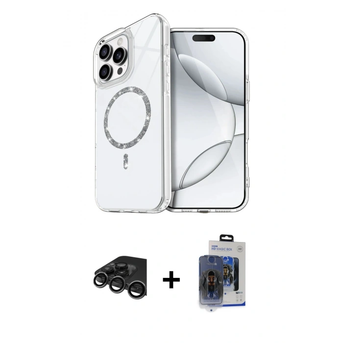 MARSİLYAN™- iPhone 15 Pro Max Kılıf Kıvılcım Form Prime - Siyah Vanessa Magic Cam + Raze Metal Kamera Lens - TMGI