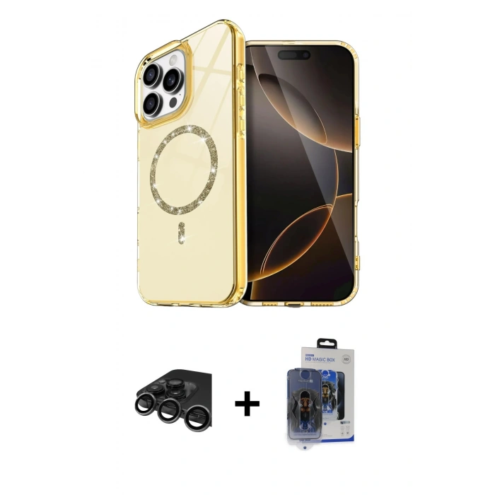 MARSİLYAN™- iPhone 15 Pro Max Kılıf Kıvılcım Form Prime - Siyah Vanessa Magic Cam + Raze Metal Kamera Lens - TMGI