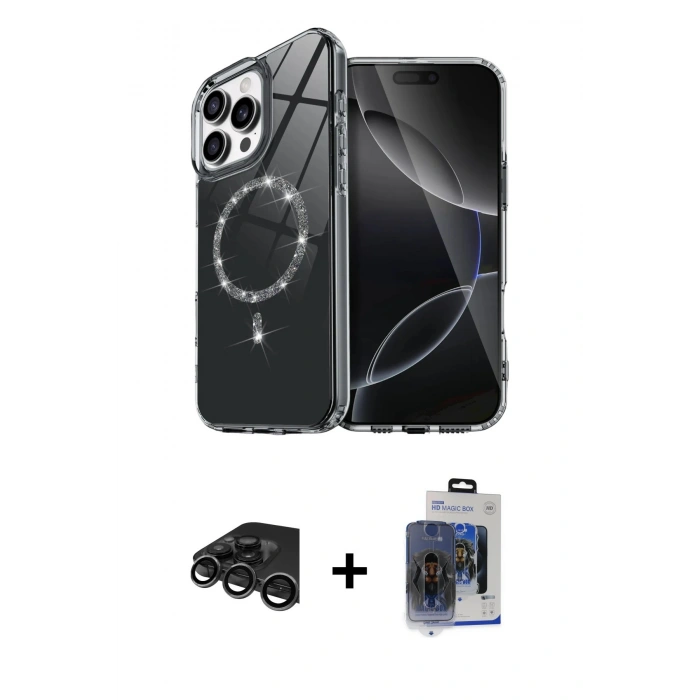MARSİLYAN™- iPhone 15 Pro Max Kılıf Kıvılcım Form Prime - Siyah Vanessa Magic Cam + Raze Metal Kamera Lens - TMGI