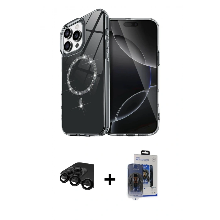 MARSİLYAN™- iPhone 15 Pro Max Kılıf Kıvılcım Form Prime - Siyah Vanessa Magic Cam + Siyah Raze Metal Kamera Lens