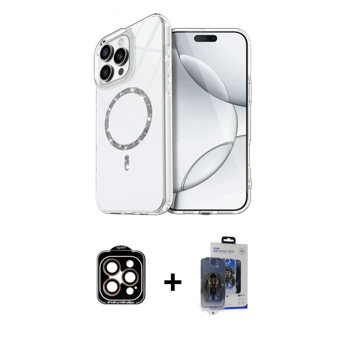 MARSİLYAN™- iPhone 15 Pro Max Kılıf Kıvılcım Form Prime - Siyah Vanessa Magic Cam + Turuncu PVD Metal Kamera Lens