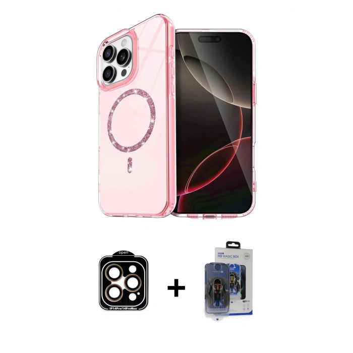 MARSİLYAN™- iPhone 15 Pro Max Kılıf Kıvılcım Form Prime - Siyah Vanessa Magic Cam + Turuncu PVD Metal Kamera Lens