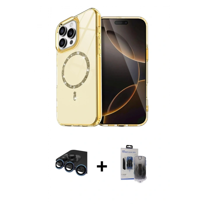 MARSİLYAN™- iPhone 15 Pro Max Kılıf Kıvılcım Form Prime - Siyah Vanessa Magic Hayalet Cam + Raze Metal Kamera Lens - LT