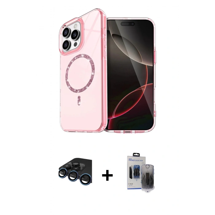 MARSİLYAN™- iPhone 15 Pro Max Kılıf Kıvılcım Form Prime - Siyah Vanessa Magic Hayalet Cam + Raze Metal Kamera Lens - LT