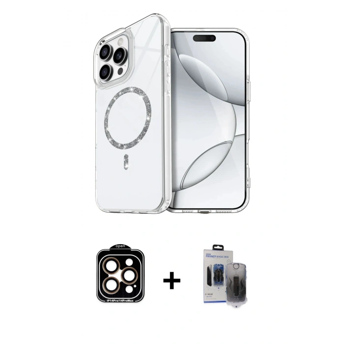 MARSİLYAN™- iPhone 15 Pro Max Kılıf Kıvılcım Form Prime - Siyah Vanessa Magic Hayalet Cam + PVD Metal Kamera Lens - TU