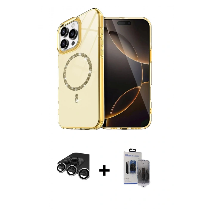 MARSİLYAN™- iPhone 15 Pro Max Kılıf Kıvılcım Form Prime - Siyah Vanessa Magic Hayalet Cam + Raze Metal Kamera Lens - GS