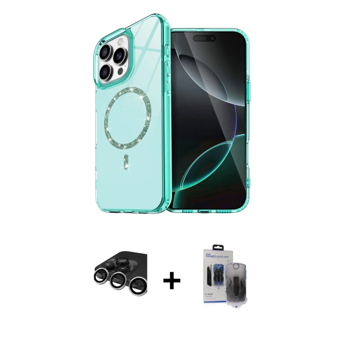 MARSİLYAN™- iPhone 15 Pro Max Kılıf Kıvılcım Form Prime - Siyah Vanessa Magic Hayalet Cam + Raze Metal Kamera Lens - GS