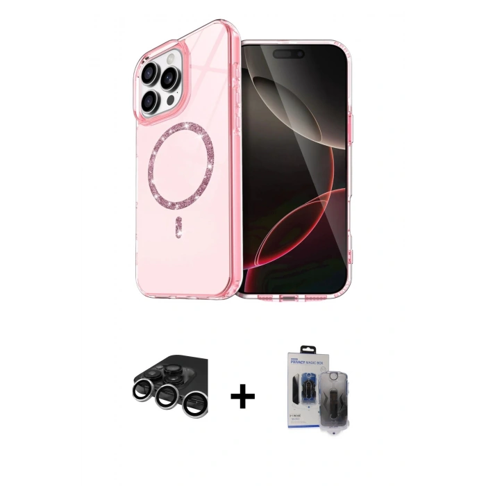 MARSİLYAN™- iPhone 15 Pro Max Kılıf Kıvılcım Form Prime - Siyah Vanessa Magic Hayalet Cam + Raze Metal Kamera Lens - GS