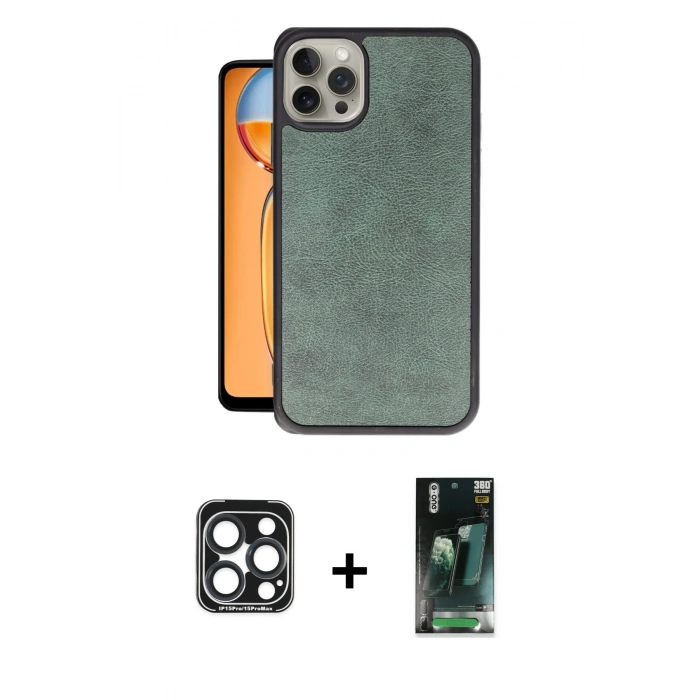 MARSİLYAN™- iPhone 15 Pro Max Kılıf Kıvılcım Işık Serisi - Siyah 360 Mat Full Body Arka Koruyucu + PVD Metal Kamera Lens - LT