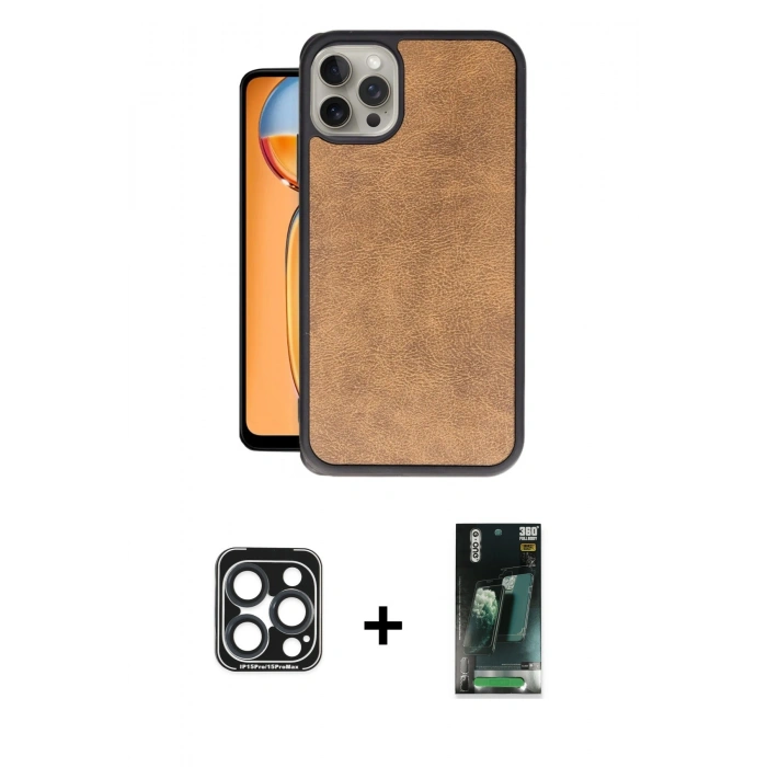 MARSİLYAN™- iPhone 15 Pro Max Kılıf Kıvılcım Işık Serisi - Siyah 360 Mat Full Body Arka Koruyucu + PVD Metal Kamera Lens - LT