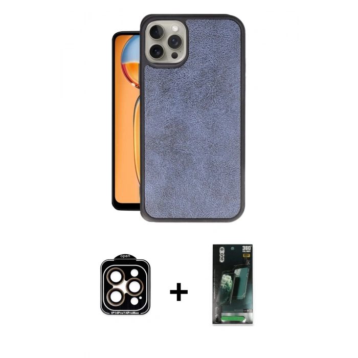 MARSİLYAN™- iPhone 15 Pro Max Kılıf Kıvılcım Işık Serisi - Siyah 360 Mat Full Body Arka Koruyucu + Turuncu PVD Metal Kamera Lens