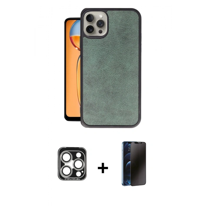MARSİLYAN™- iPhone 15 Pro Max Kılıf Kıvılcım Işık Serisi - Siyah 3D Antistatik Hayalet Cam Ekran Koruyucu + PVD Metal Kamera Lens - GS