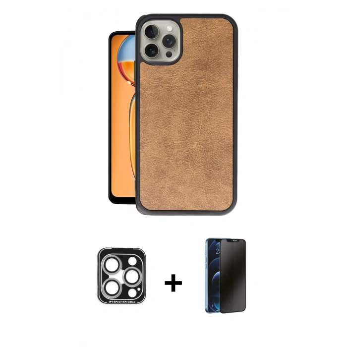 MARSİLYAN™- iPhone 15 Pro Max Kılıf Kıvılcım Işık Serisi - Siyah 3D Antistatik Hayalet Cam Ekran Koruyucu + PVD Metal Kamera Lens - GS