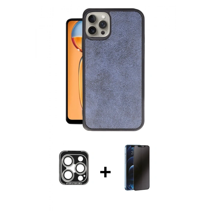 MARSİLYAN™- iPhone 15 Pro Max Kılıf Kıvılcım Işık Serisi - Siyah 3D Antistatik Hayalet Cam Ekran Koruyucu + PVD Metal Kamera Lens - GS