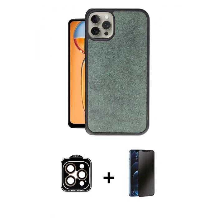 MARSİLYAN™- iPhone 15 Pro Max Kılıf Kıvılcım Işık Serisi - Siyah 3D Antistatik Hayalet Cam Ekran Koruyucu + PVD Metal Kamera Lens - TU
