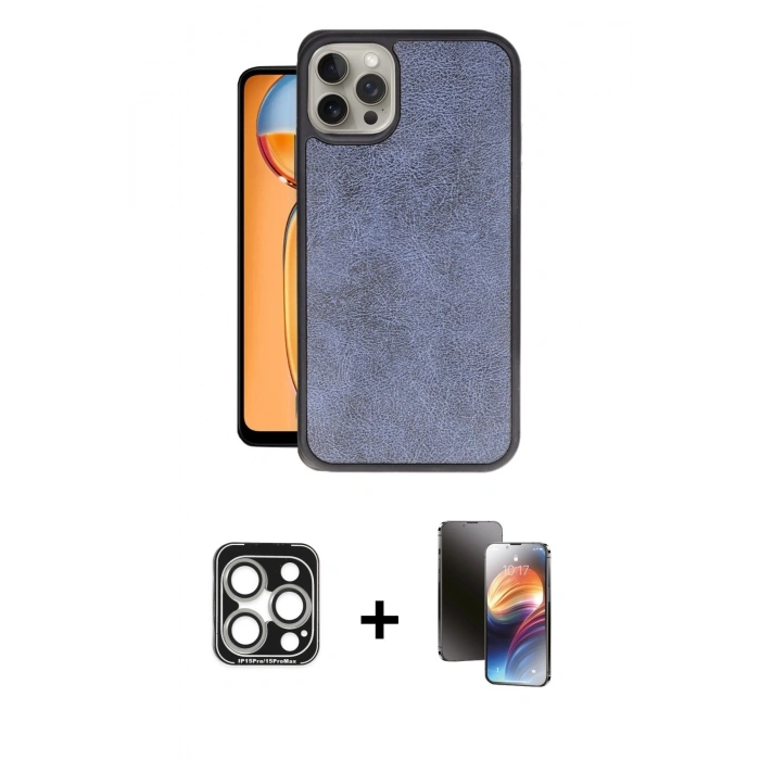 MARSİLYAN™- iPhone 15 Pro Max Kılıf Kıvılcım Işık Serisi - Siyah 3D Antistatik Mat Seramik Nano Ekran Koruyucu + PVD Metal Kamera Lens - GS