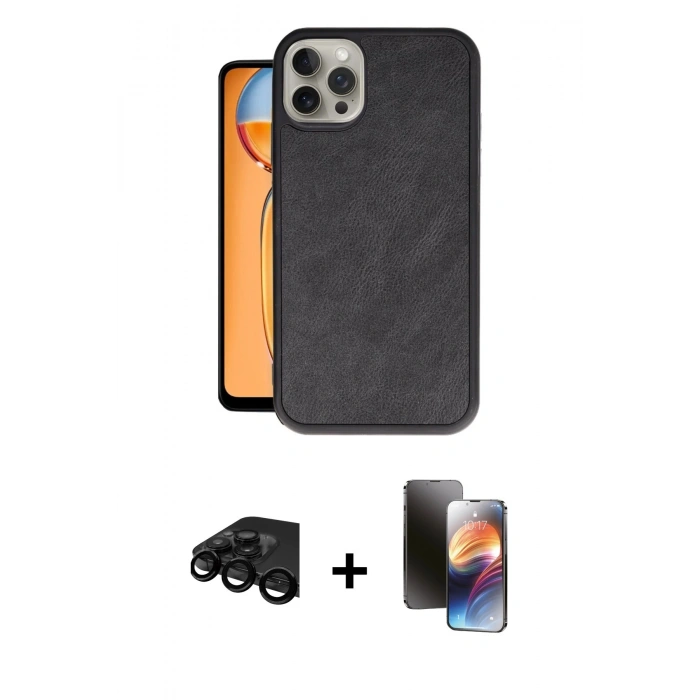 MARSİLYAN™- iPhone 15 Pro Max Kılıf Kıvılcım Işık Serisi - Siyah 3D Antistatik Mat Seramik Nano Ekran Koruyucu + Raze Metal Kamera Lens - SH