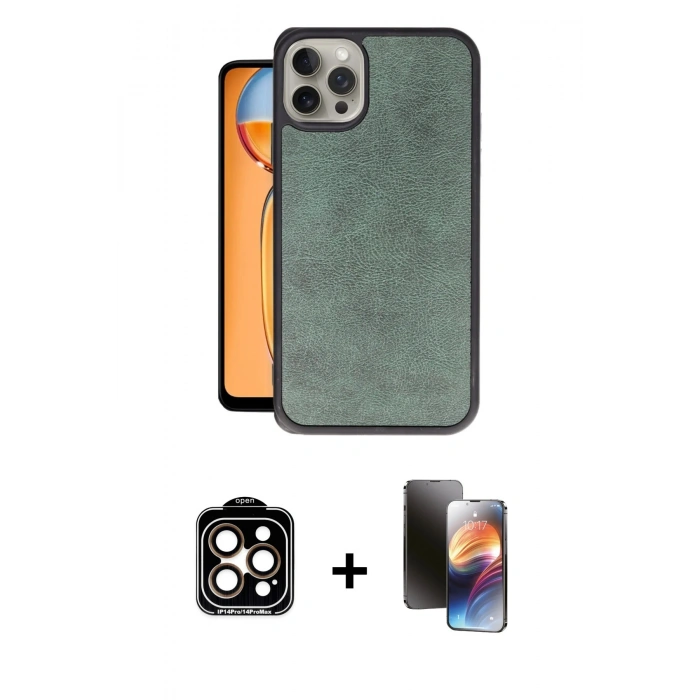 MARSİLYAN™- iPhone 15 Pro Max Kılıf Kıvılcım Işık Serisi - Siyah 3D Antistatik Mat Seramik Nano Ekran Koruyucu + PVD Metal Kamera Lens - TU