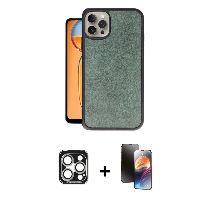 MARSİLYAN™- iPhone 15 Pro Max Kılıf Kıvılcım Işık Serisi - Siyah 3D Antistatik Mat Seramik Nano Ekran Koruyucu + PVD Metal Kamera Lens - GS