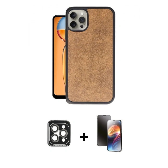 MARSİLYAN™- iPhone 15 Pro Max Kılıf Kıvılcım Işık Serisi - Siyah 3D Antistatik Mat Seramik Nano Ekran Koruyucu + PVD Metal Kamera Lens - GI