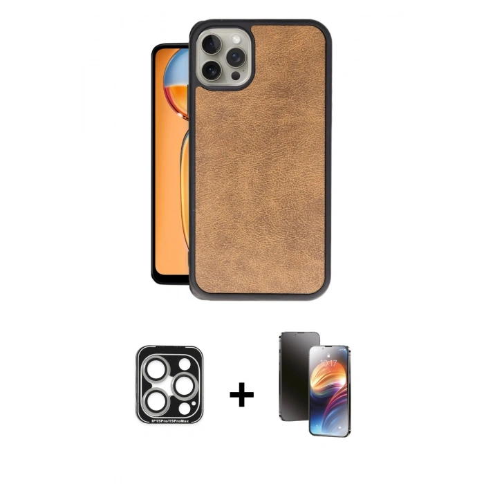 MARSİLYAN™- iPhone 15 Pro Max Kılıf Kıvılcım Işık Serisi - Siyah 3D Antistatik Mat Seramik Nano Ekran Koruyucu + PVD Metal Kamera Lens - GS