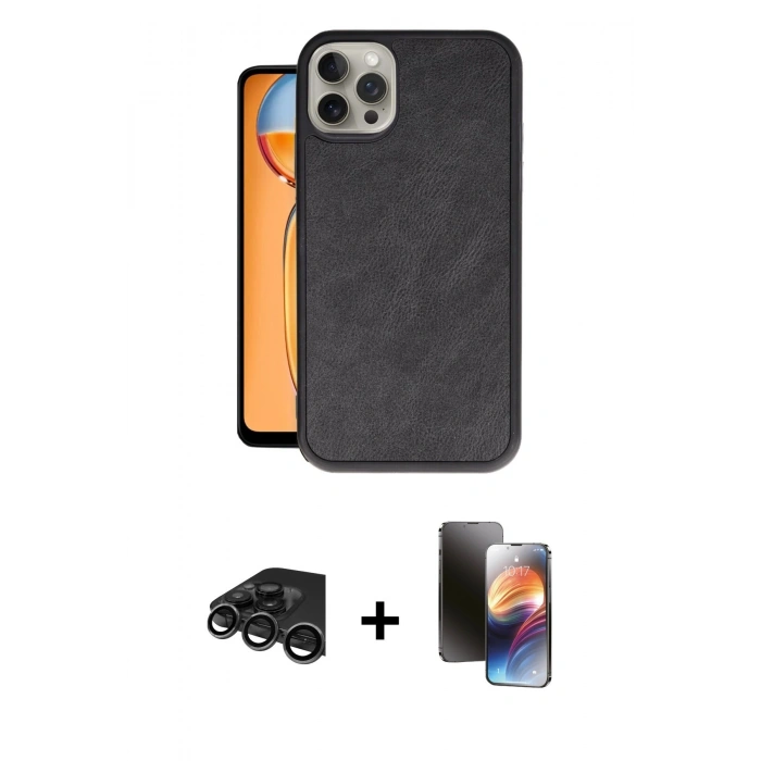 MARSİLYAN™- iPhone 15 Pro Max Kılıf Kıvılcım Işık Serisi - Siyah 3D Antistatik Mat Seramik Nano Ekran Koruyucu + Raze Metal Kamera Lens - TMGI