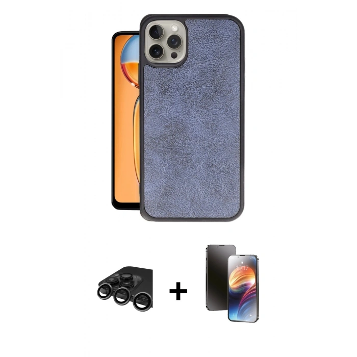 MARSİLYAN™- iPhone 15 Pro Max Kılıf Kıvılcım Işık Serisi - Siyah 3D Antistatik Mat Seramik Nano Ekran Koruyucu + Raze Metal Kamera Lens - TMGI