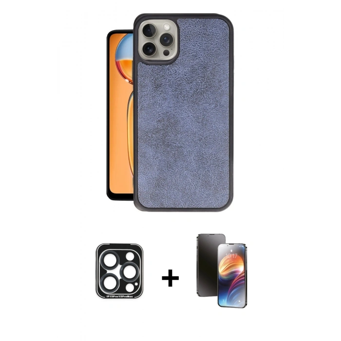 MARSİLYAN™- iPhone 15 Pro Max Kılıf Kıvılcım Işık Serisi - Siyah 3D Antistatik Mat Seramik Nano Ekran Koruyucu + PVD Metal Kamera Lens - LT
