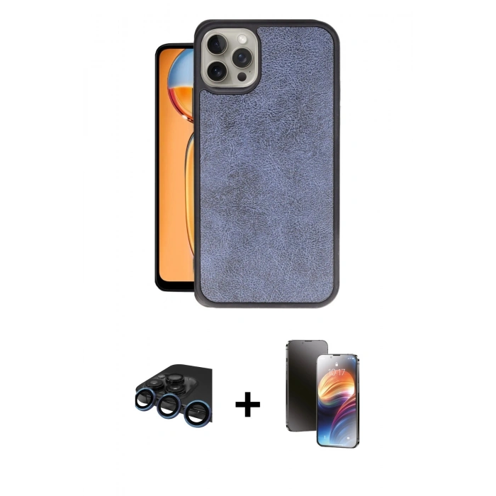 MARSİLYAN™- iPhone 15 Pro Max Kılıf Kıvılcım Işık Serisi - Siyah 3D Antistatik Mat Seramik Nano Ekran Koruyucu + Raze Metal Kamera Lens - LT