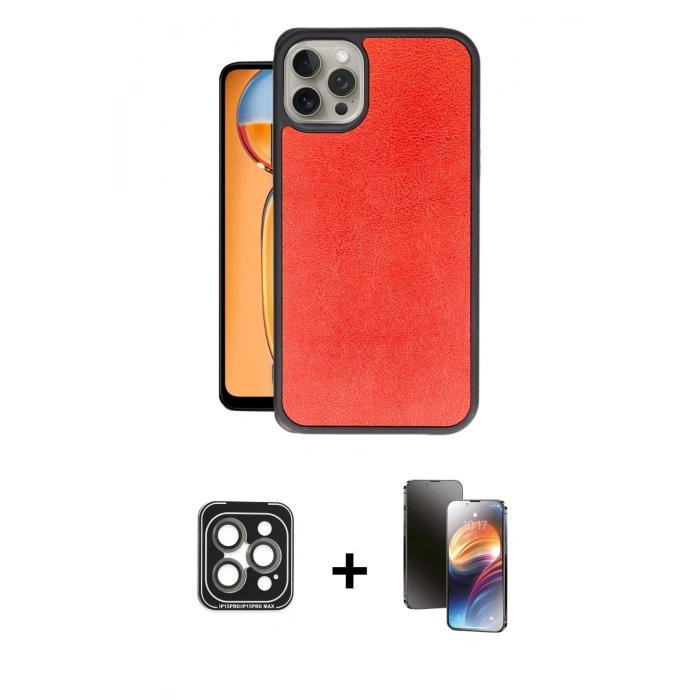 MARSİLYAN™- iPhone 15 Pro Max Kılıf Kıvılcım Işık Serisi - Siyah 3D Antistatik Mat Seramik Nano Ekran Koruyucu + PVD Metal Kamera Lens - GI