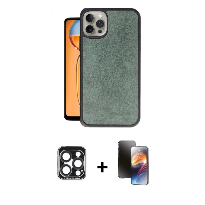 MARSİLYAN™- iPhone 15 Pro Max Kılıf Kıvılcım Işık Serisi - Siyah 3D Antistatik Mat Seramik Nano Ekran Koruyucu + PVD Metal Kamera Lens - LT