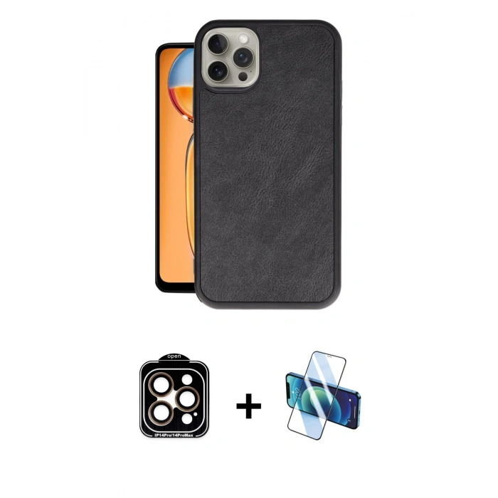 MARSİLYAN™- iPhone 15 Pro Max Kılıf Kıvılcım Işık Serisi - Siyah 3D Antistatik Seramik Nano Ekran Koruyucu + PVD Metal Kamera Lens - TU