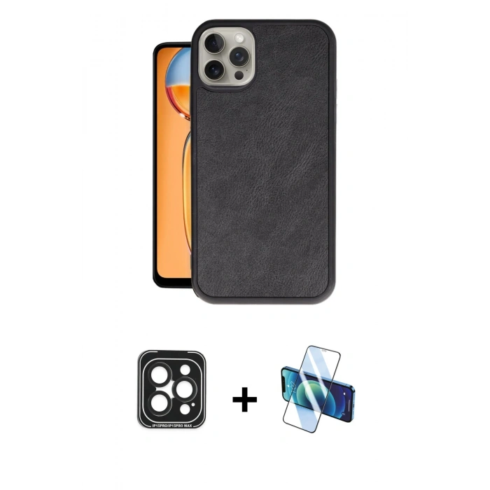 MARSİLYAN™- iPhone 15 Pro Max Kılıf Kıvılcım Işık Serisi - Siyah 3D Antistatik Seramik Nano Ekran Koruyucu + PVD Metal Kamera Lens - SH