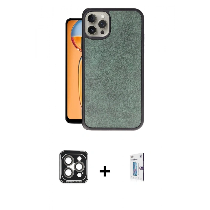 MARSİLYAN™- iPhone 15 Pro Max Kılıf Kıvılcım Işık Serisi - Siyah Bilvis 0.18mm Plus Cam Ekran Koruyucu + Gri PVD Metal Kamera Lens