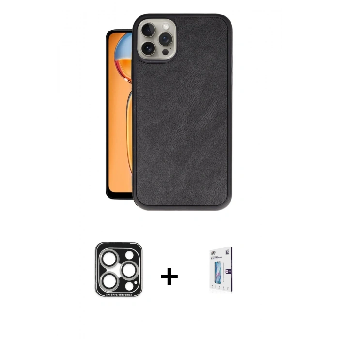 MARSİLYAN™- iPhone 15 Pro Max Kılıf Kıvılcım Işık Serisi - Siyah Bilvis 0.18mm Plus Cam Ekran Koruyucu + PVD Metal Kamera Lens - GS