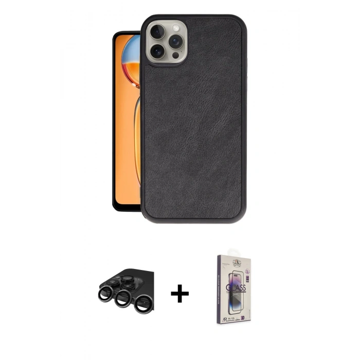 MARSİLYAN™- iPhone 15 Pro Max Kılıf Kıvılcım Işık Serisi - Siyah Bilvis 3D Cam Ekran Koruyucu + Raze Metal Kamera Lens - TMGI