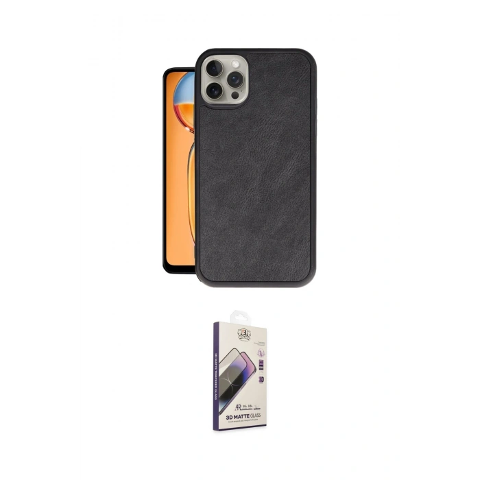 MARSİLYAN™- iPhone 15 Pro Max Kılıf Kıvılcım Işık Serisi - Siyah Bilvis 3D Mat Cam Ekran Koruyucu