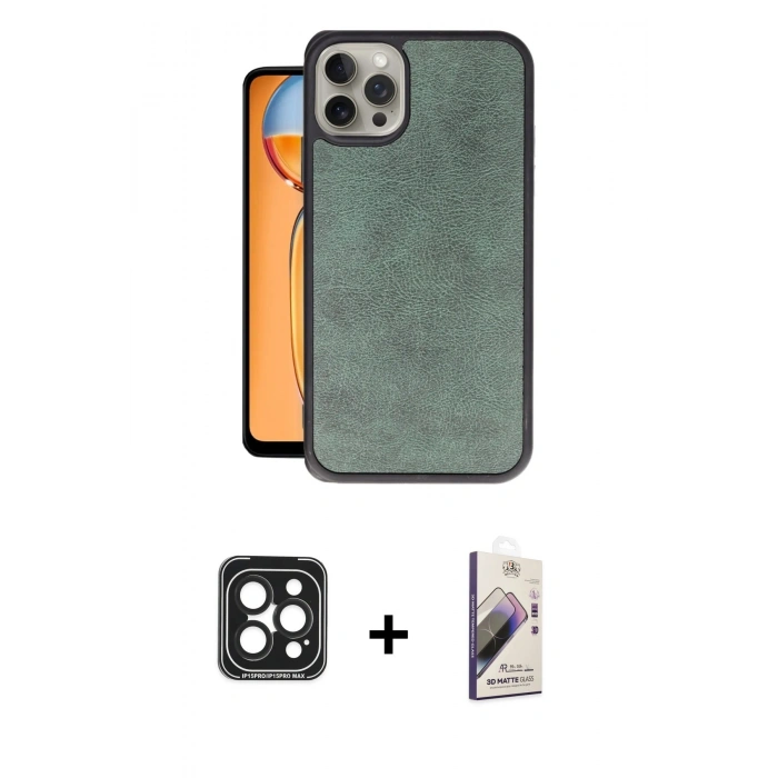 MARSİLYAN™- iPhone 15 Pro Max Kılıf Kıvılcım Işık Serisi - Siyah Bilvis 3D Mat Cam Ekran Koruyucu + PVD Metal Kamera Lens - SH