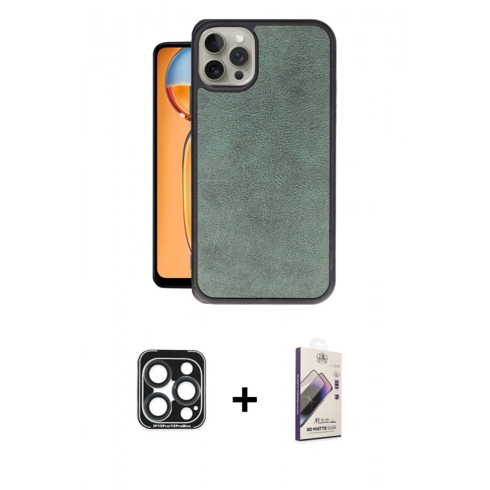 MARSİLYAN™- iPhone 15 Pro Max Kılıf Kıvılcım Işık Serisi - Siyah Bilvis 3D Mat Cam Ekran Koruyucu + PVD Metal Kamera Lens - LT