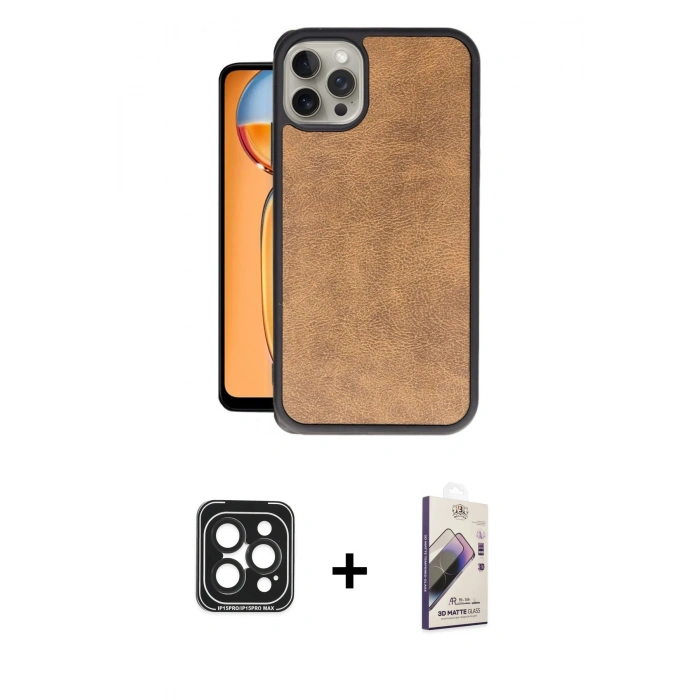 MARSİLYAN™- iPhone 15 Pro Max Kılıf Kıvılcım Işık Serisi - Siyah Bilvis 3D Mat Cam Ekran Koruyucu + PVD Metal Kamera Lens - SH