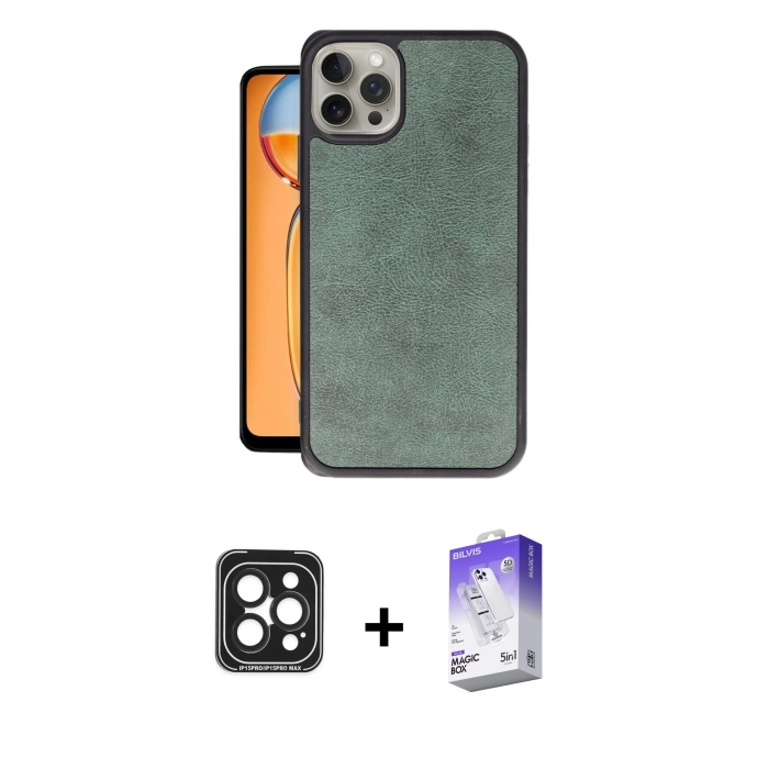 MARSİLYAN™- iPhone 15 Pro Max Kılıf Kıvılcım Işık Serisi - Siyah Bilvis 5in1 3D Magic Cam Ekran Koruyucu + PVD Metal Kamera Lens - SH